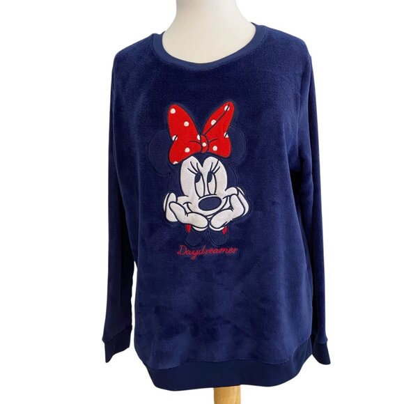 Disney Tops - Disney Minnie Mouse Navy Blue Fleece plush Pullover Sweatshirt Daydreamer Graphi